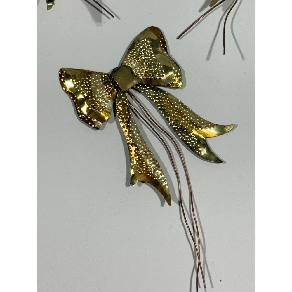 VTG Brass Metal Bows Set of 3 Textured Gold Tone Decorative Floral Accents MCM